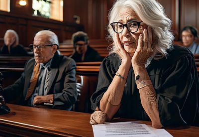 a woman in court with her hands on her face in distraught from a lengthy probate process